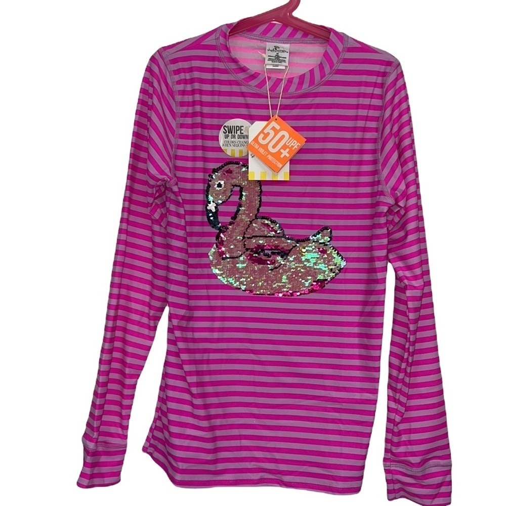 SHADE CRITTERS PINK STRIPED RASHGUARD size 14
